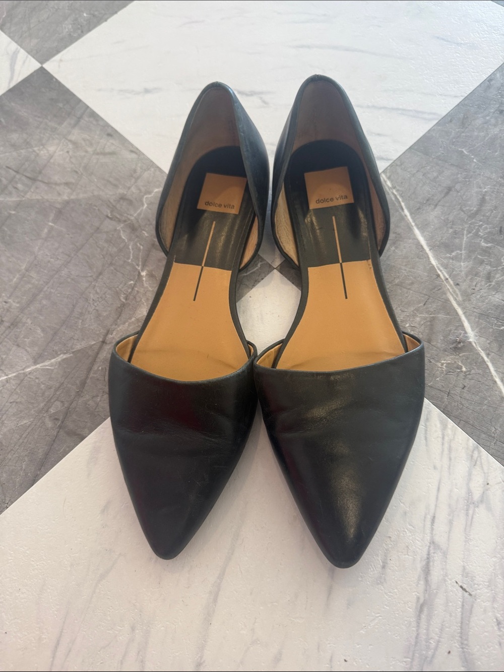 Dolce Vita Black Pointed D'Orsay Flats with Tan Insole